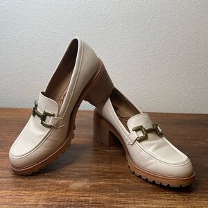 Zodiac Cream Loafers with Block Heel